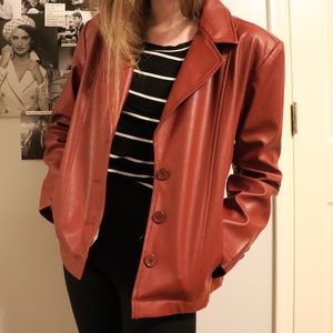 Red faux leather jacket